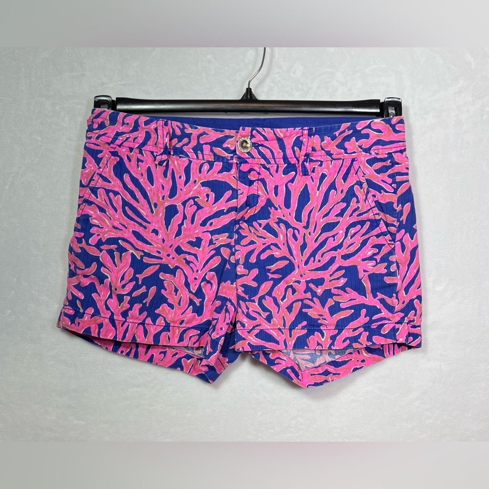 Lilly Pulitzer Callahan Shorts Pink Blue Coral Print Cotton Preppy Coastal - Picture 2 of 9